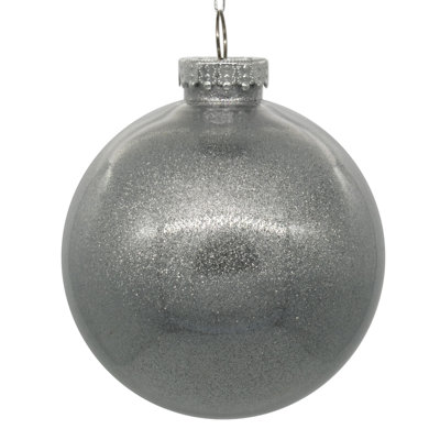 The Holiday Aisle® 4" Clear Ball Christmas Ornament With Teal Glitter Interior, 6 Pieces Per Bag