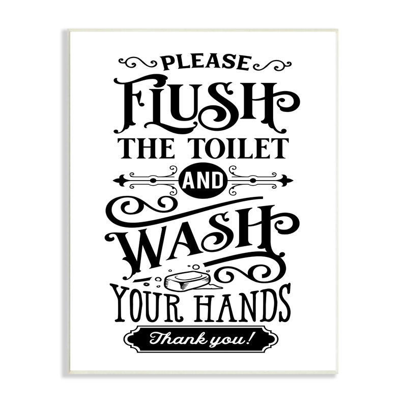 " Flush & Wash Hands Vintage Style Text Typography " by Lettered And Lined, 15" H x 10" W x 0.5" D