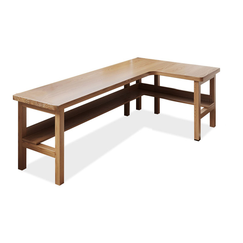 Burlywood L-Shaped Solid Wood desks, Right Hand Return, 29.53" H x 70.87" W x 39.37" D