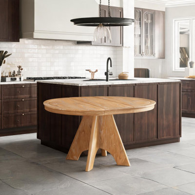 Extendable Rectangle Dining Table with Cross Legs, Rustic Farmhouse Style, Natural-Toned Solid Wood+MDF, Seats 4-6, Brown Base, Distressed Finish, Small Space Compatible