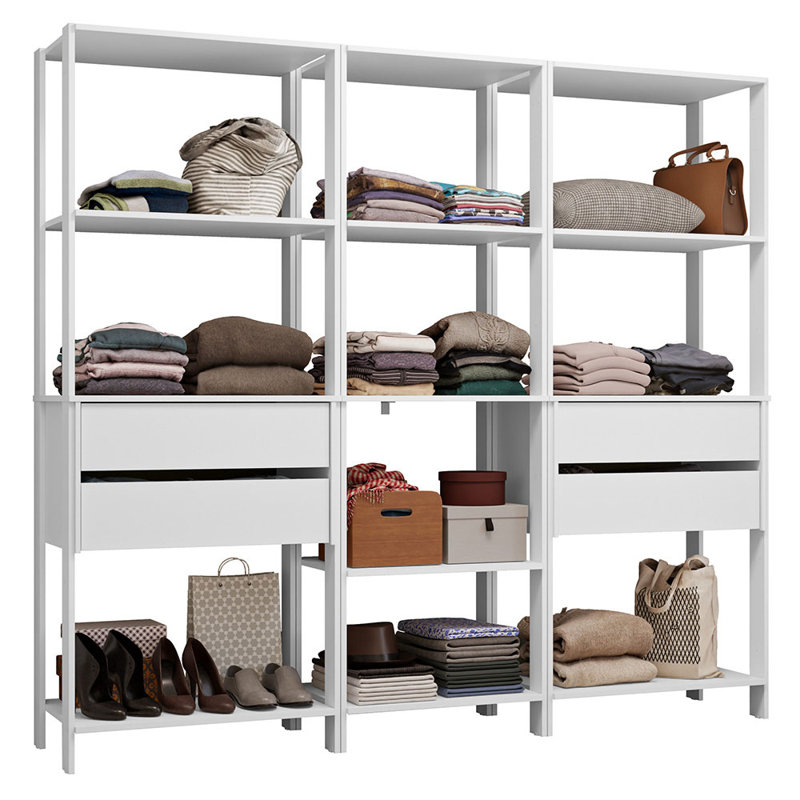 Madesa Wardrobe Clothes Storage Rack with 4 Drawers and Open Shelves 78"L Multiuse Modular Cabinet for Bedroom Organization - White