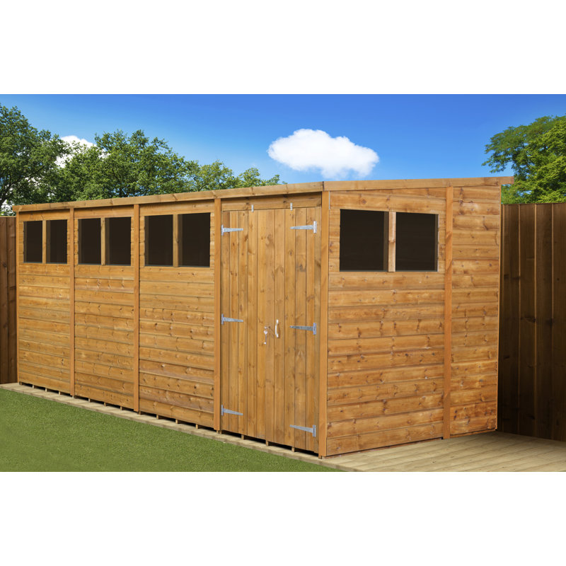 Modular Pent Garden Shed  16X6   Double Door Windows
