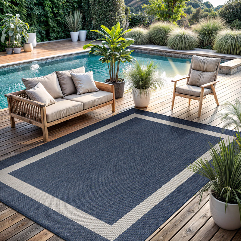 Ensemble de tapis intérieur / extérieur bleu Mekih, Rectangle de 10 pi x 14 pi