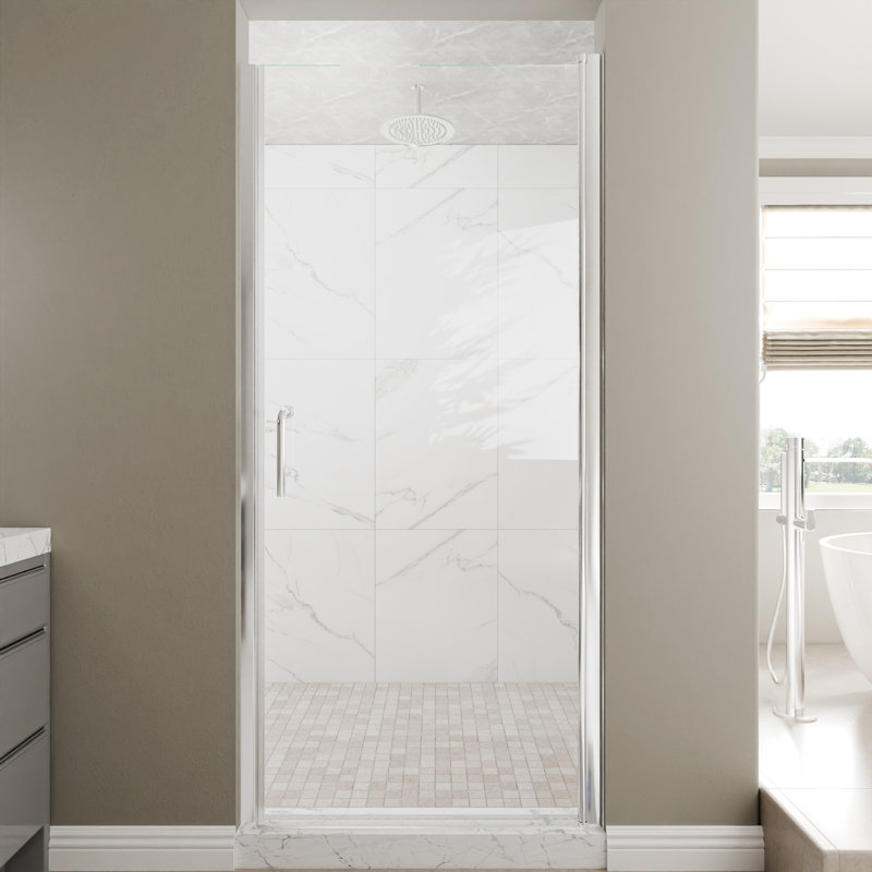 Porte de douche en verre pivotante sans cadre de 34 à 36 po x H 72 po avec verre certifié SGCC, Chrome, 34"W x 72"H