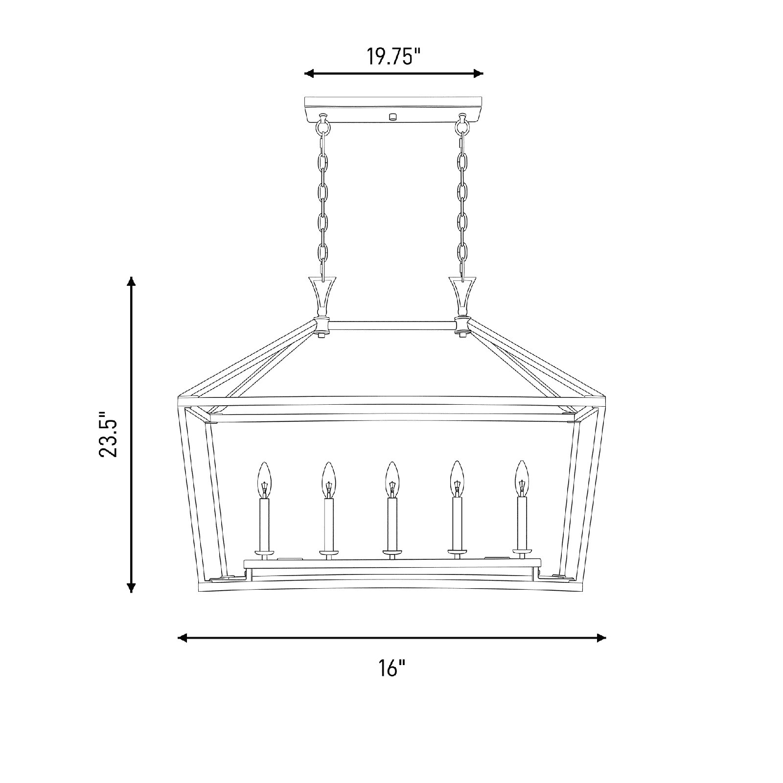 Hastings Dimmable 5-Light Pendant, Polished Nickel, 23.5" H x 44" W x 16" D