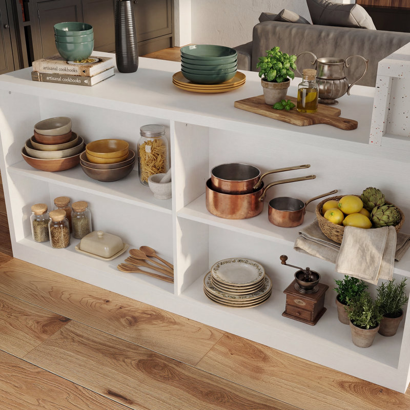 60.4"W Double-Sided Extendable Kitchen Island with Faux Marble Painted Engineered Wood Top & 4 Doors
