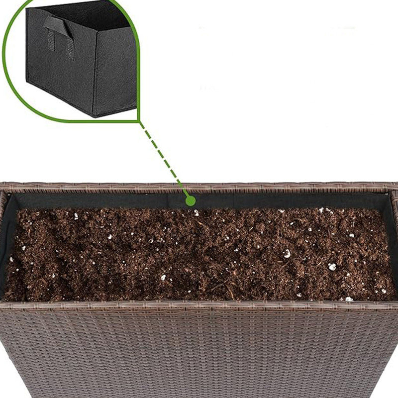 Tall Planters, Handmade Wicker Rectangular Block Planter Box with Removable Liners for Indoor Outdoor - Brown