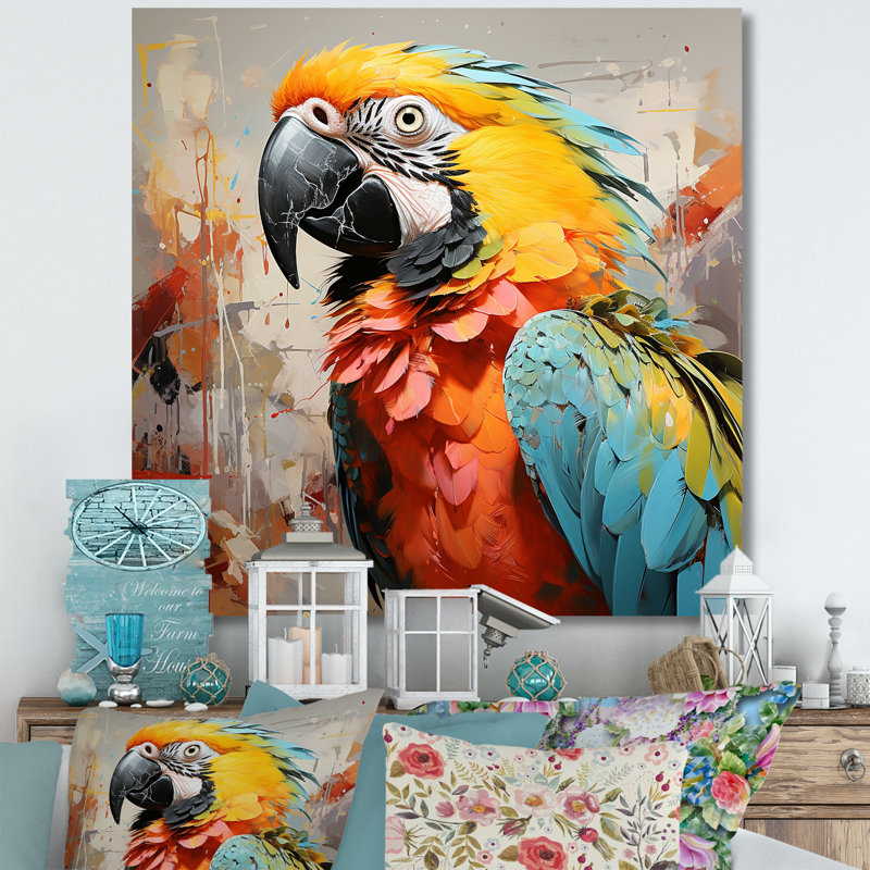 Perroquet jaune tempête tropicale sur toile, Toile tendue, H 36 po x l 36 po x P 1,5 po