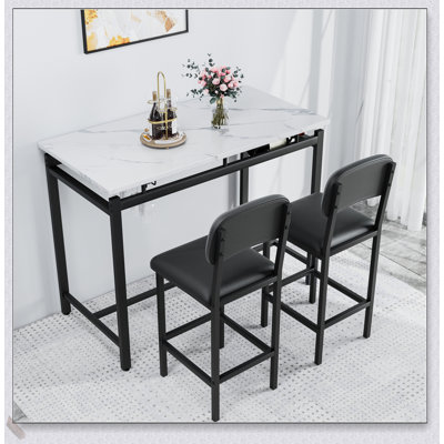 3-Piece Bar-Height Dining Table Set with Upholstered Chairs, Perfect for Small Spaces and Modern Apartments