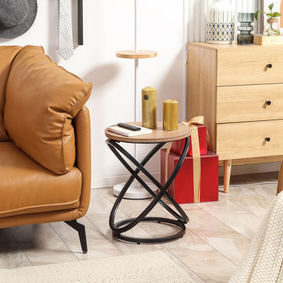 Table basse industrielle avec plateau rond et cadre en acier pour le salon, chambre à coucher, brun clair, Différdange