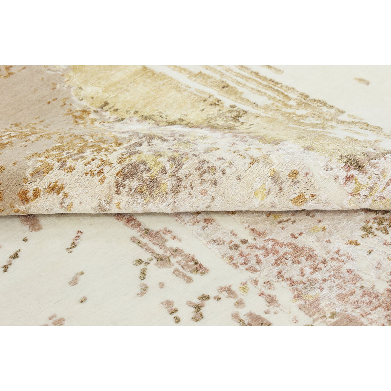 Hand Knotted Abstract Area Rug in White/Beige/Yellow, Rectangle 9' x 12'
