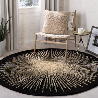 Tapis noir / beige en laine touffetée à la main Olivarria