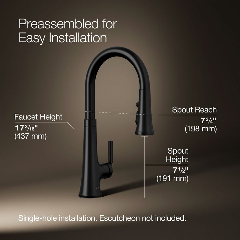 Tone Single Handle Pull Down Kitchen Sink Faucet with Three-Function Pull Down Sprayer, Matte Black