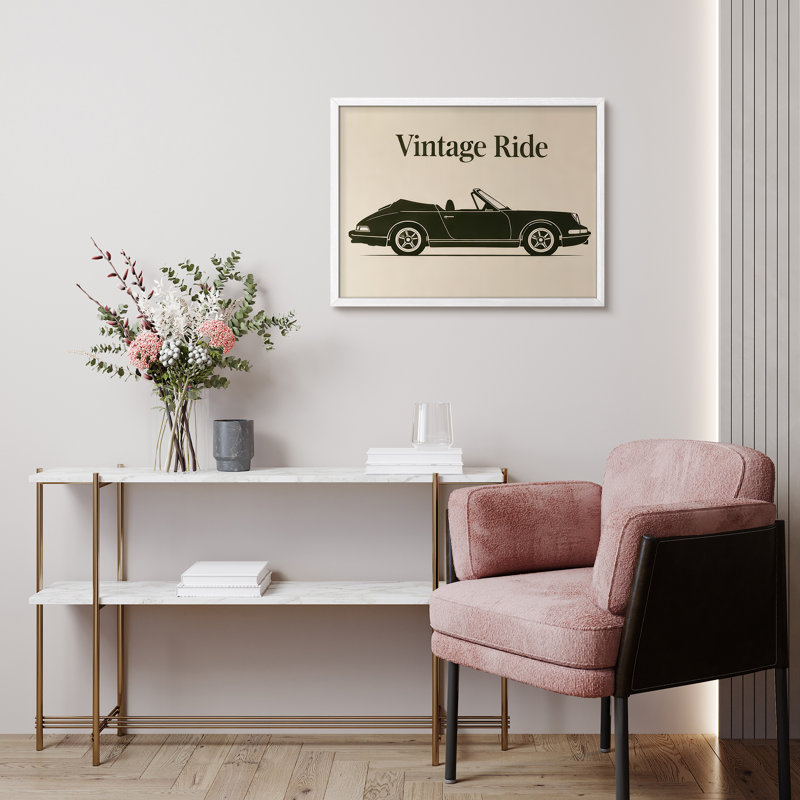 Vintage Car Outline Framed Wall Art Prints - Classic car silhouette for office, H 11 po x l 14 po, Blanc