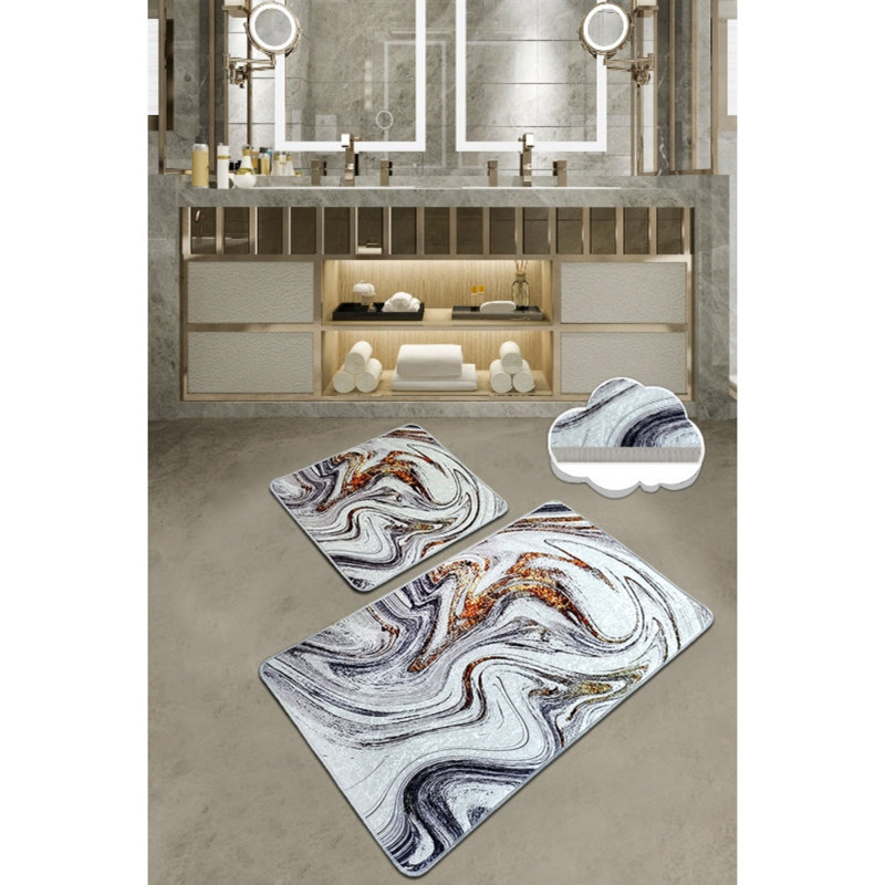 Ensemble de tapis de bain de qualité supérieure (2 pièces) en polyester antibactérien de 23,6 po x 39,4 po et de 19,7 po x 23,6 po | Dessous antidérapant, 700 g / m² | Lavable à la machine, doux et durable pour le confort de la salle de bain, design élégant et fonctionnel