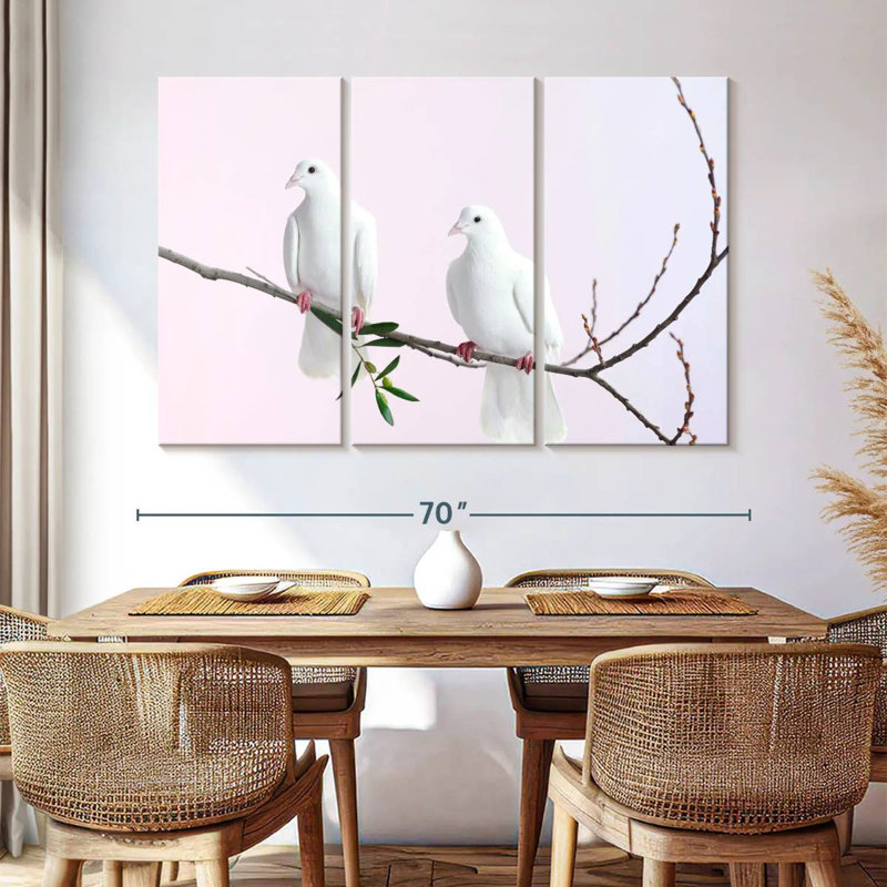 Brampt Perched White Doves, 42" H x 65" W