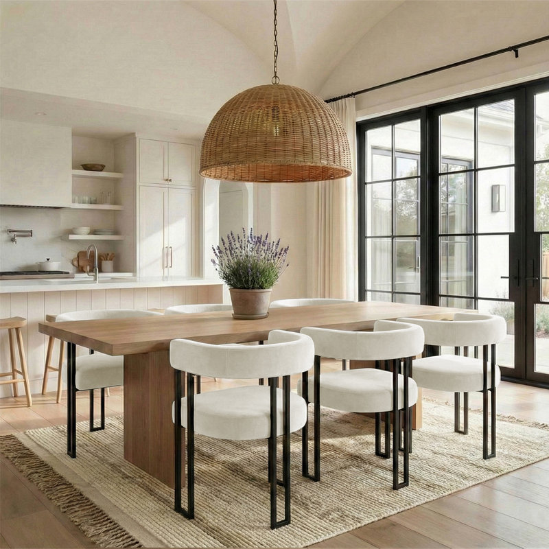 18" Seat Height Upholstered Velvet Kitchen Dining Chair (Set of 6), Beige