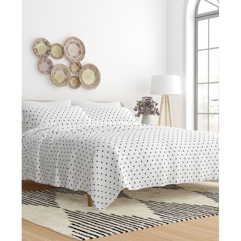 Navy Polka Dot Full Microfiber Sheet Set