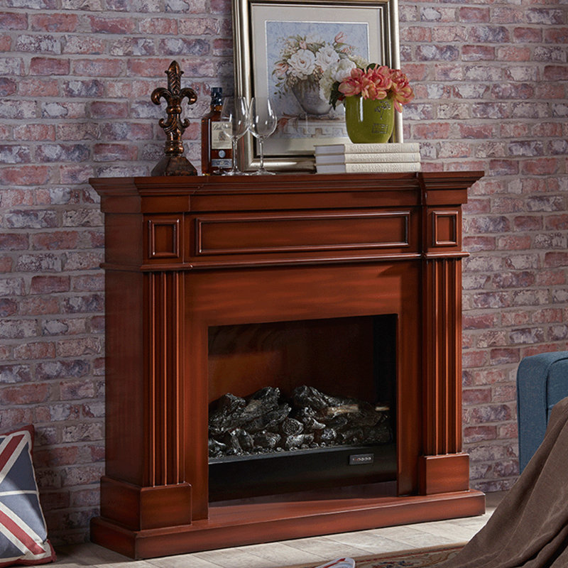 Walnut Solid + Manufactured Wood Electric Fireplace, Walnut
