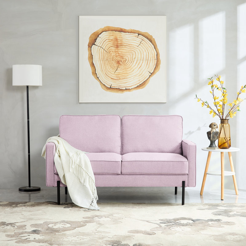 Causeuse à accoudoirs carrés de 57 po avec coussins réversibles Aranwen, Mélange de lin rose