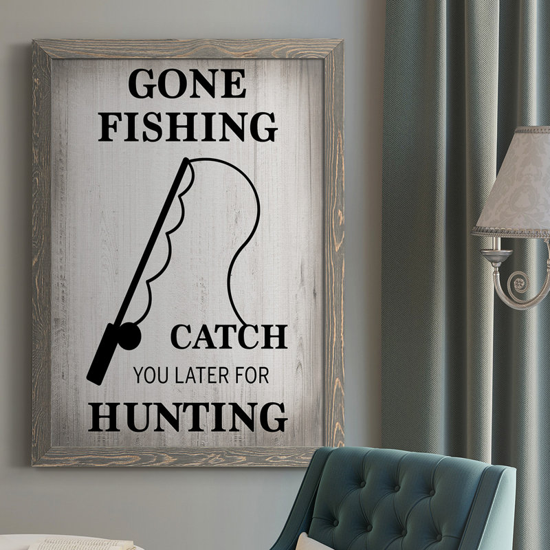 " Gone Fishing ", Gray, 37.5" H x 27.5" W x 1" D