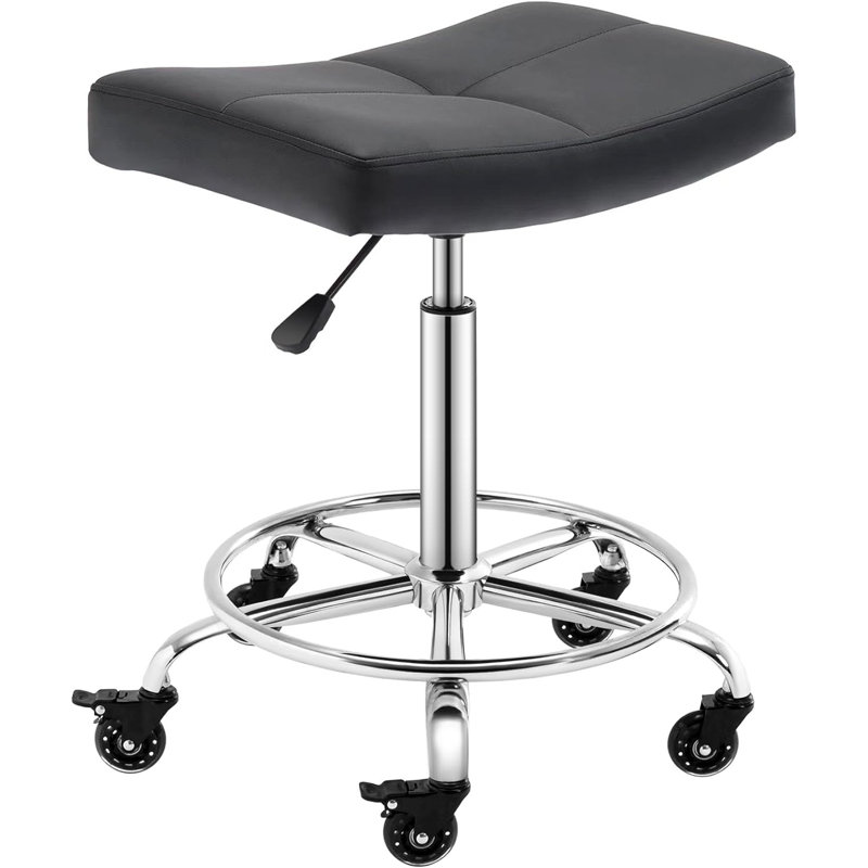 Adjustable Height Ergonomic Industrial Stool with Footrest, Black