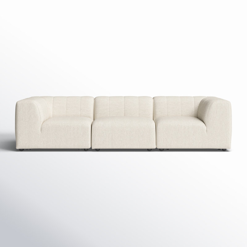 Necci 121'' Wide Wood Patio Sectional with Cushions, Faye Sand