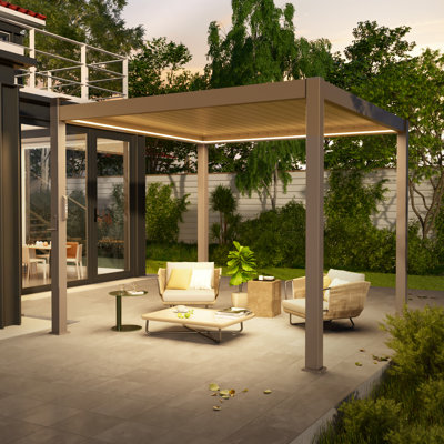 Outdoor LED Stripe Full Aluminum Pergola with Adjustable Louvers and Concealed Water Drainage System
