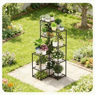 Tall Corner Plant Stand For Multiple Plants - Indoor Outdoor Metal Plant Shelf With 8 Tier Storage For Patio Balcony Garden Office Home Decor