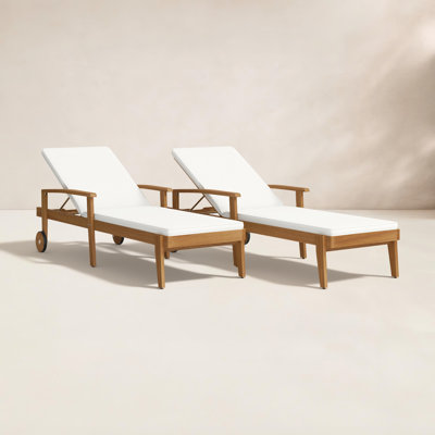 Saeon 78.75" Long Reclining Acacia Single Chaise with Cushions by Birch Lane