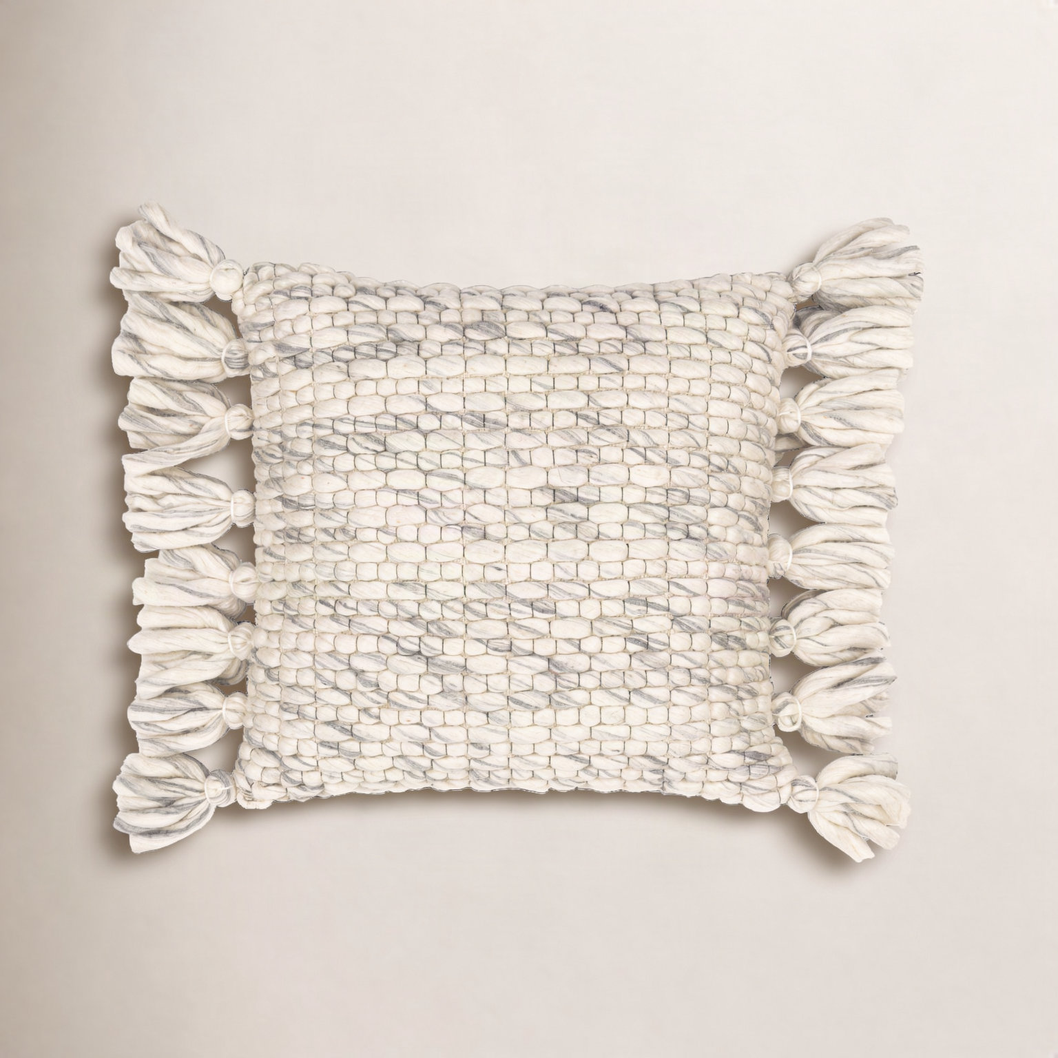 Cormac Wool Throw Pillow, Gray/Beige/Charcoal, 20" x 20", Down