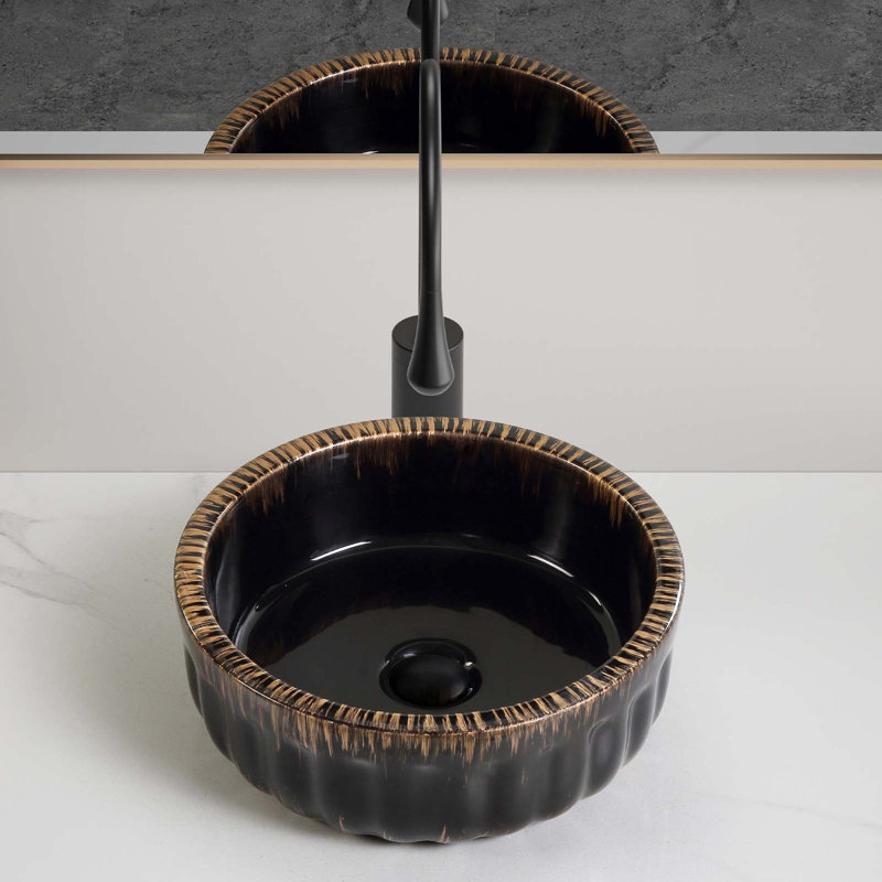 Lavabo de salle de bain noir 15 po x 15 po en céramique sans drain et robinet