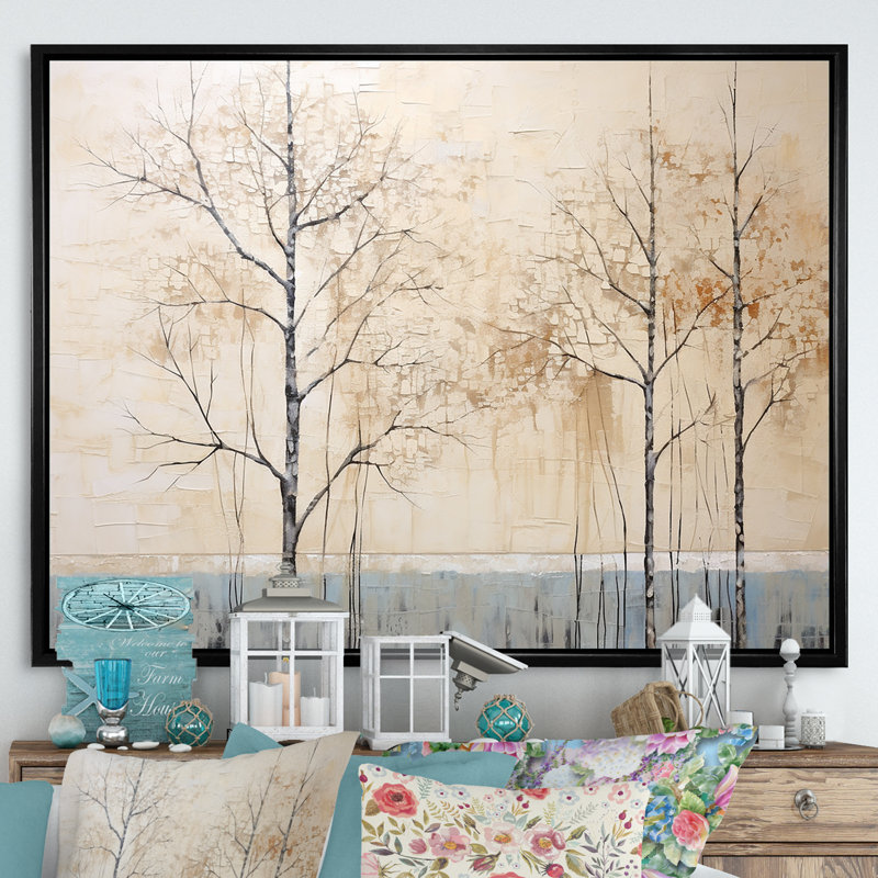 Harmonous beige arbre IV sur toile, H 30 po x l 40 po x P 1,5 po, Cadre flottant blanc