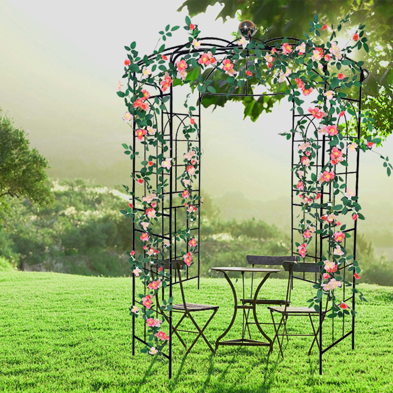 Minuka 114.08'' H x 81.18'' W Iron Arched Trellis, Black