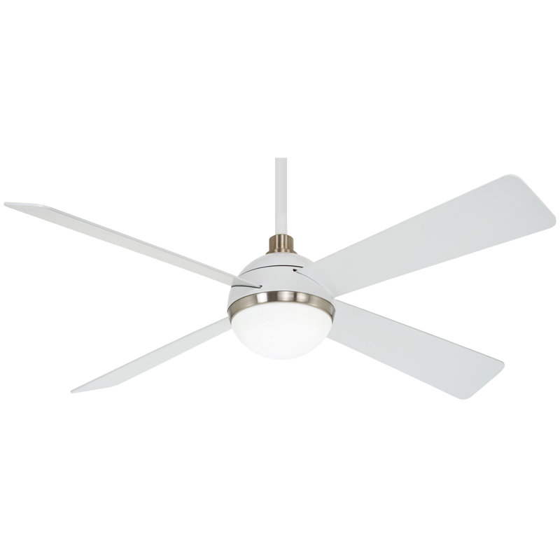 54" 4 - Blade LED Standard Ceiling Fan with Remote Control and Light Kit Included, Brushed Nickel with Flat White Blades