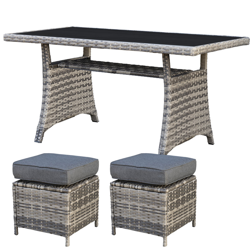 Patio Dining Table with Ottomans
