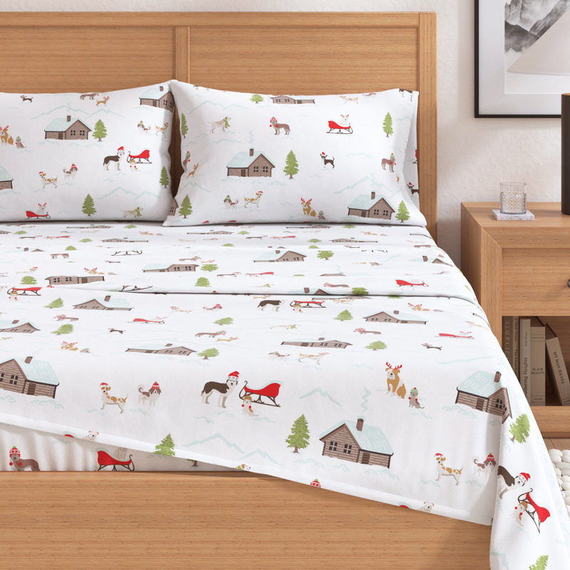 Twin Gray Cotton Flannel Holiday Print Sheet Set