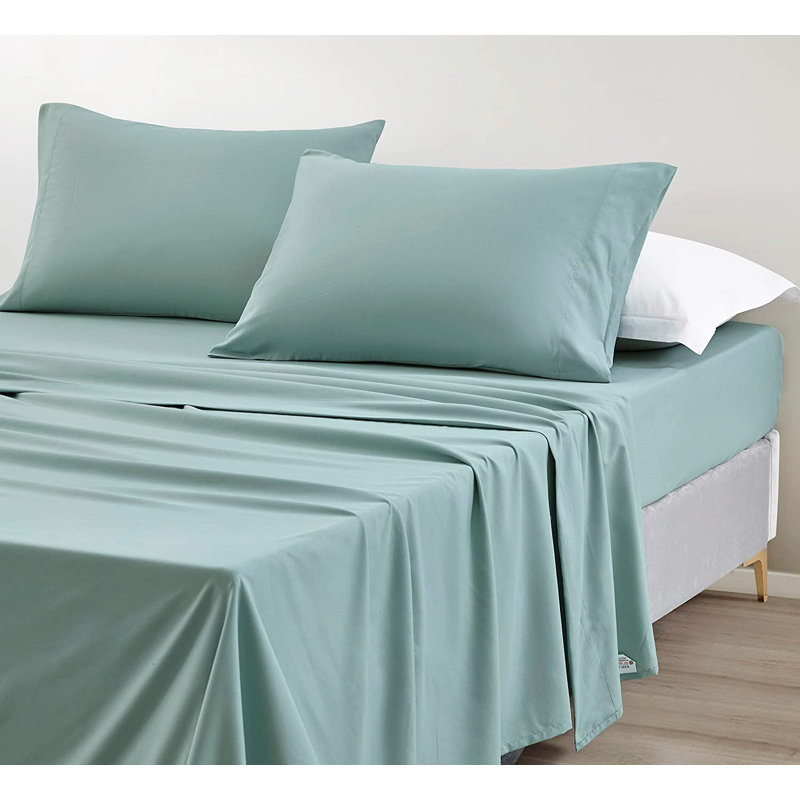 Washed Microfiber Bedding Microfiber Sheet Set, Cal.King Sheet Set + Fitted Sheet + 2 Pillowcases, Aqua