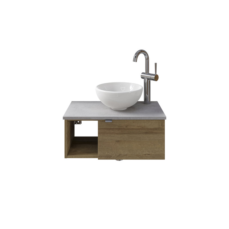 Bathroom Furniture Suite, Right Hand, Medium Wood Tone/White