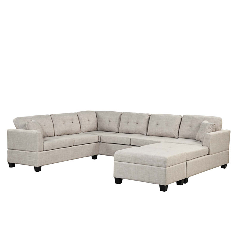 Tegan-Marie Upholstered U-Shaped Sectional Right Hand Facing, Beige Chenille