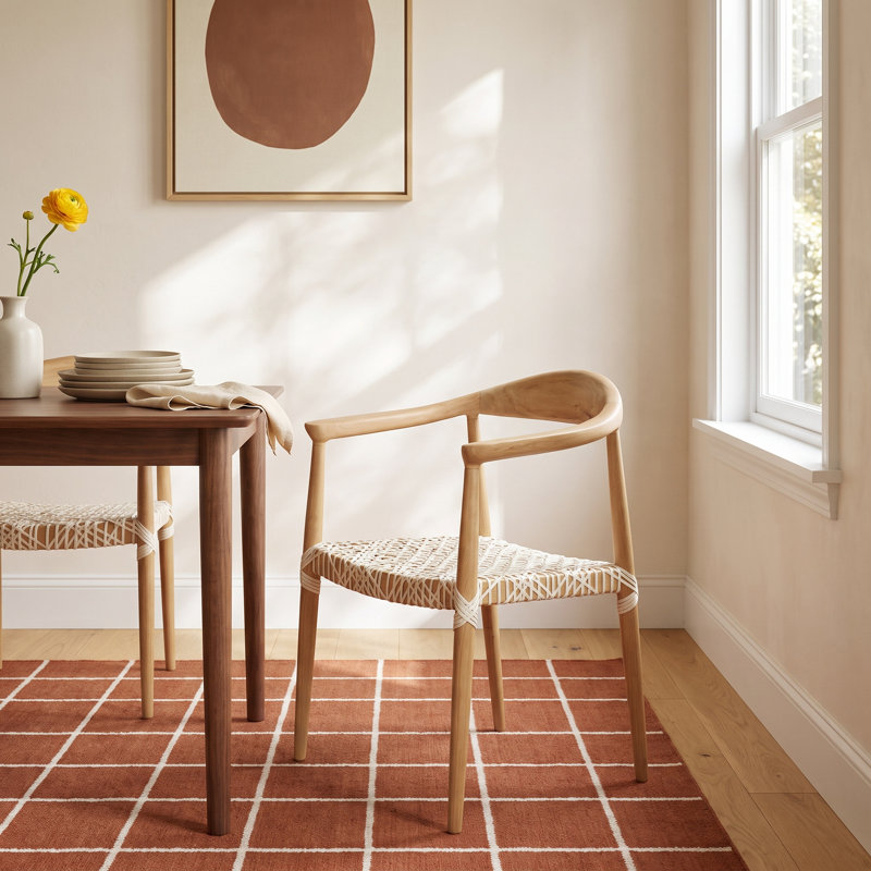 Kazbah Leather Dining Arm Chair, Light Oak/White