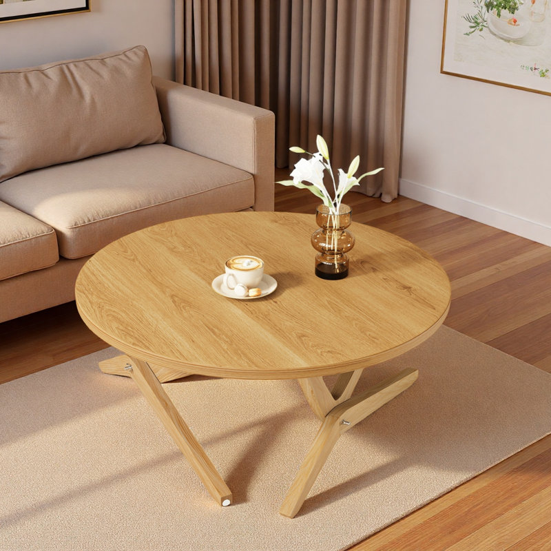 Table basse ronde 2-en-1 avec hauteur réglable et plateau épais