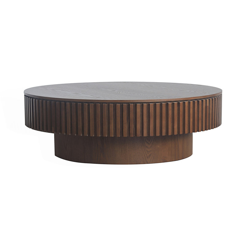 Table basse ronde avec rangement, table basse moderne, table d'appoint, table de salon, Noyer