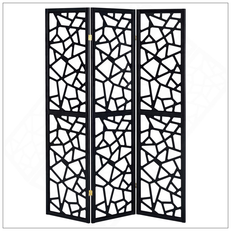 Paravent 3 panneaux Bold Black avec motif mosaïque complexe pour un décor moderne et Mid-Century