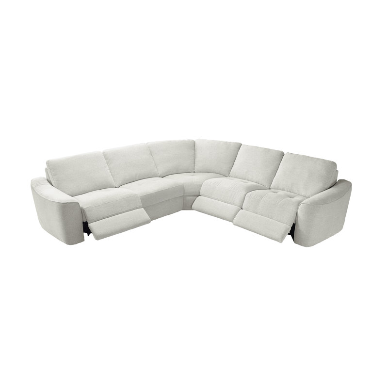 5 - Piece Power Reclining Upholstered Sectional With Comfort Wide Seating, Beige Polyester