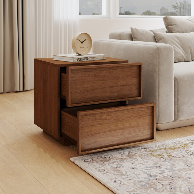 18.9" Wooden Nightstand with 2 Drawers (Set of 2), Walnut