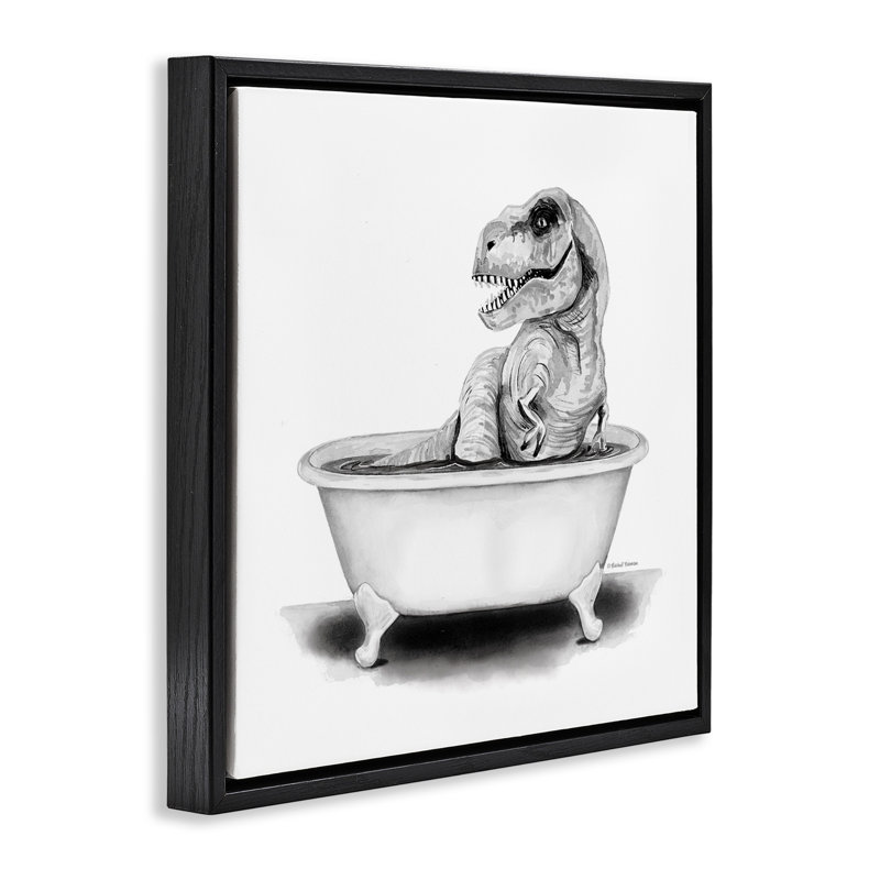 Drôle de salle de bain T-Rex, H 18 po x l 18 po, Cadre flottant noir de jais