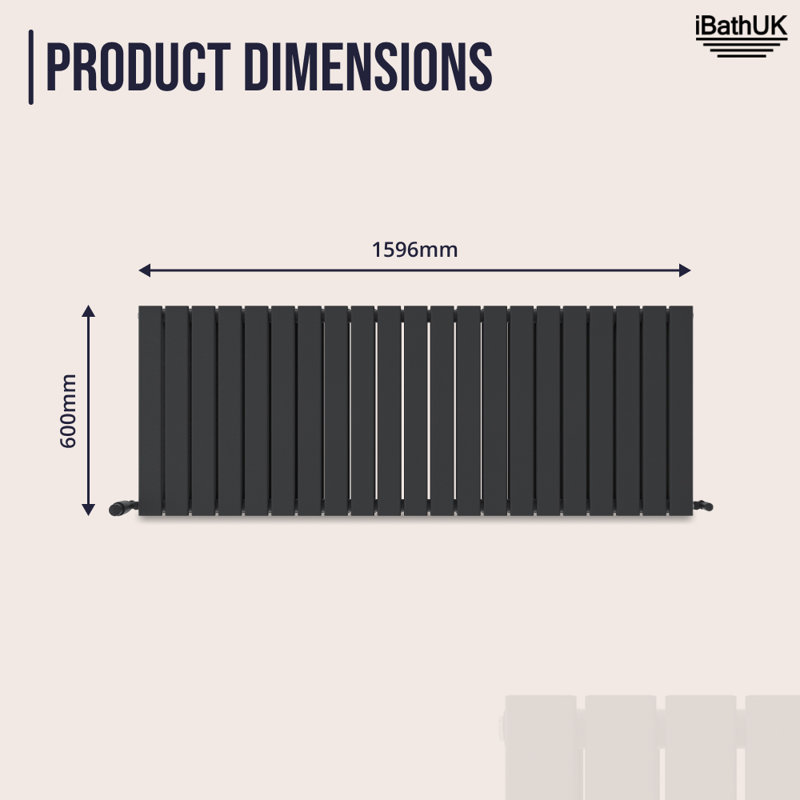 iBathUK Belgravia Horizontal Double Slim Flat Panel Radiator (KDW229), 60cm H x 159.6cm W x 6.9cm D, Grey