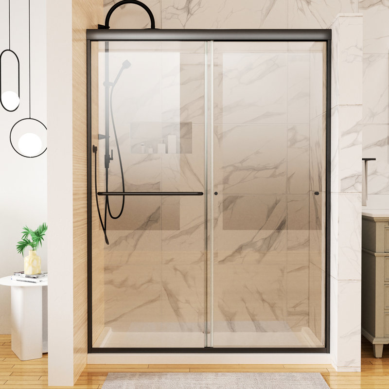 50 - 54 "X 72" porte de douche en noir mat avec des matériaux de construction stables pour le savon écume de verre