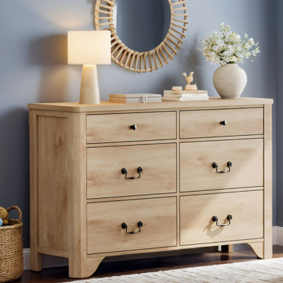 Haikey 47.2" Kids Dresser For Bedroom, Farmhouse Kids Closet Storage Organizer, 6-Drawer Dressers With Wide Chest, Wood Baby Dresser For Nursery, Living Room